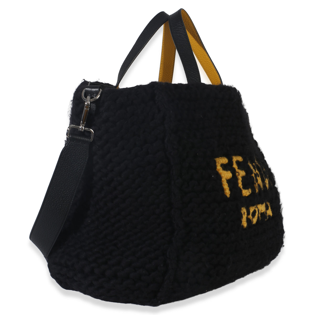 Fendi Yellow Black Wool Logo Tote Handbag pv