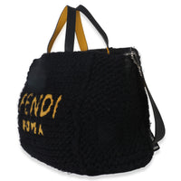 Fendi Yellow Black Wool Logo Tote Handbag sv