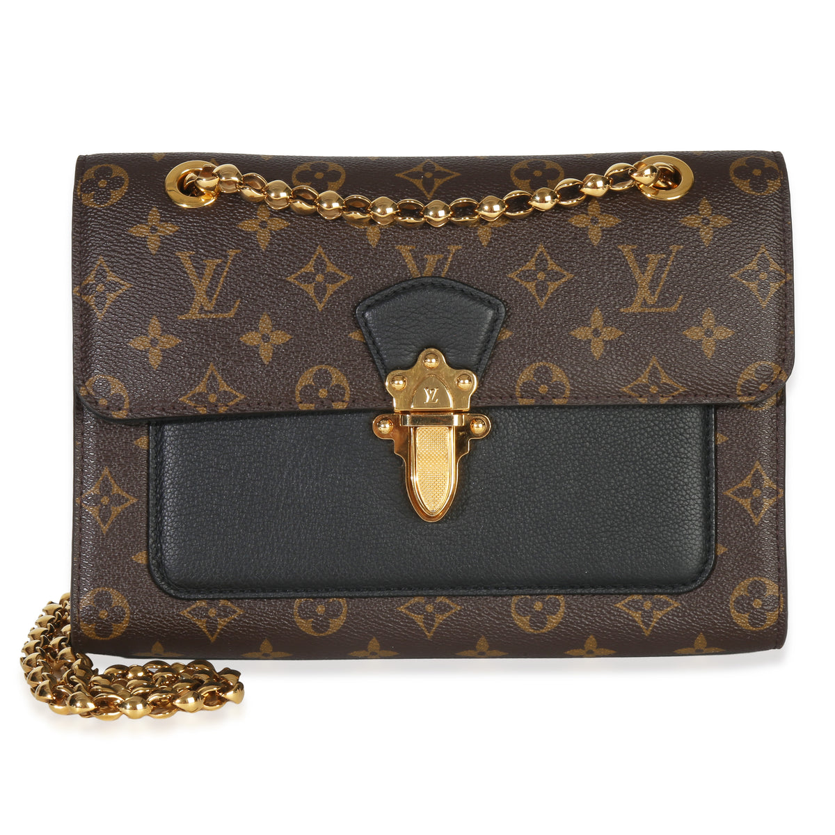 Louis Vuitton Black Taurillon Monogram Canvas Victoire Chain Bag Handbag fv