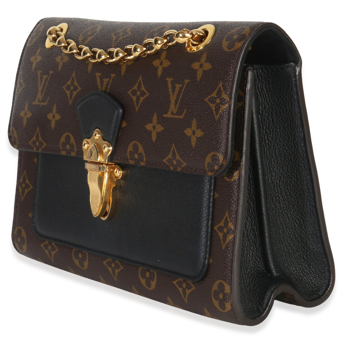 Louis Vuitton Black Taurillon Monogram Canvas Victoire Chain Bag Handbag sv