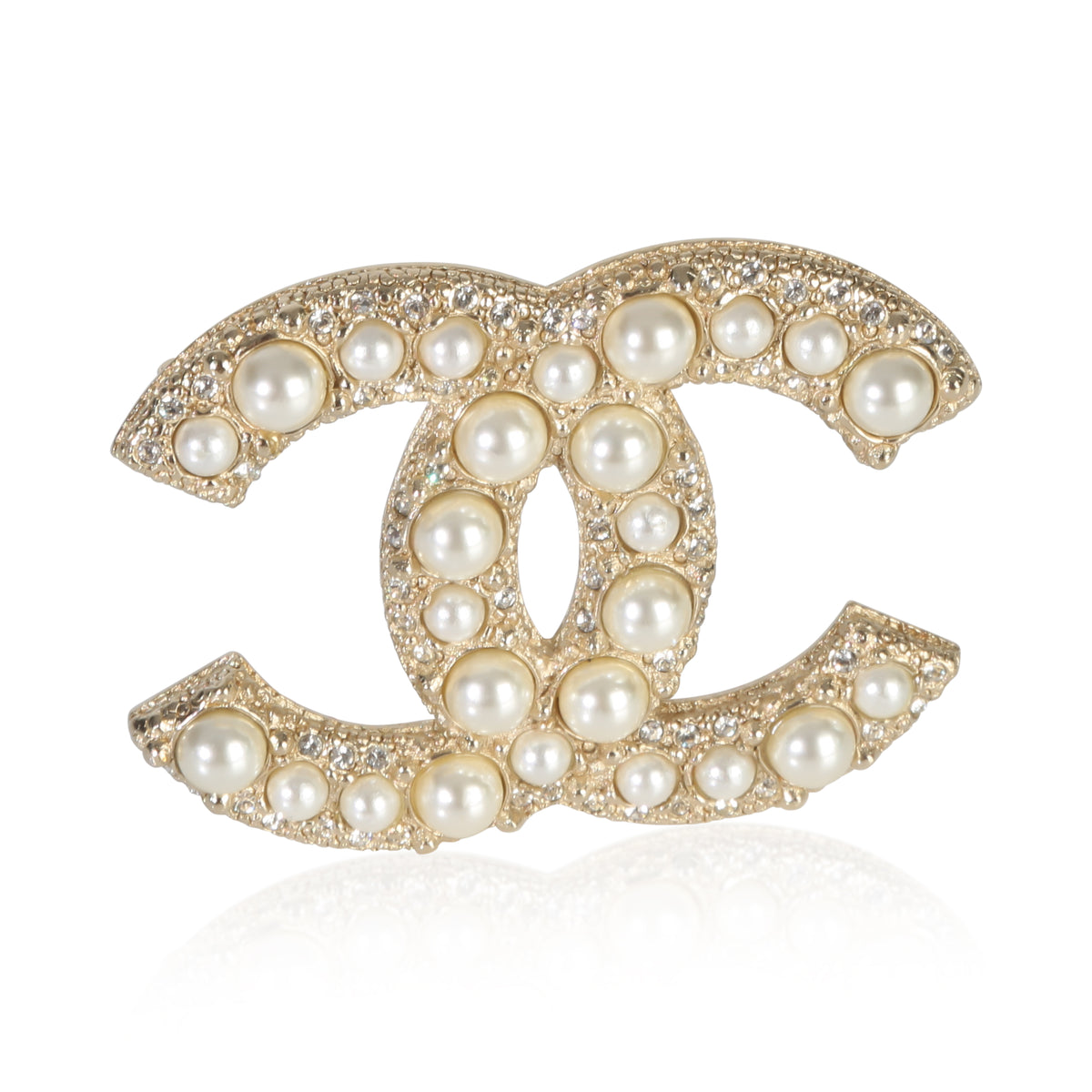 Chanel Gold Plated  2022 Faux Pearl & Strass CC Brooch fv