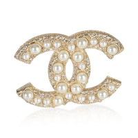 Chanel Gold Plated  2022 Faux Pearl & Strass CC Brooch fv