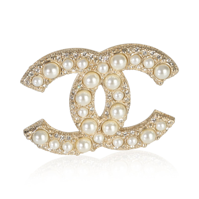 Chanel Gold Plated  2022 Faux Pearl & Strass CC Brooch fv