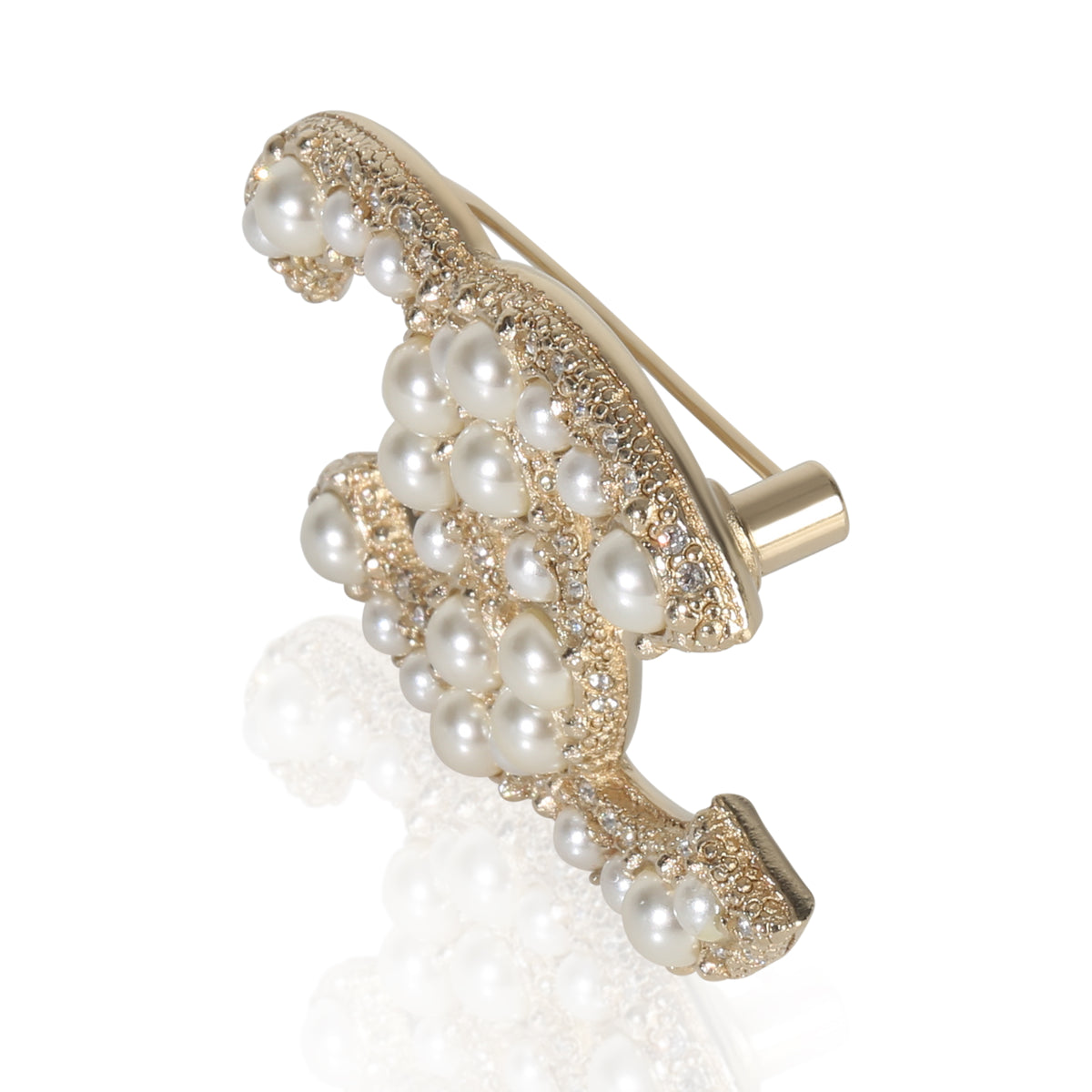 Chanel Gold Plated  2022 Faux Pearl & Strass CC Brooch sv