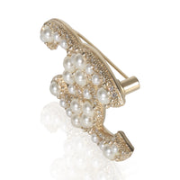 Gold-Plated  2022 Faux Pearl & Strass CC Brooch