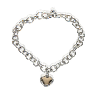 David Yurman Yellow Gold & Sterling Silver  Cable Heart Charm Bracelet fv