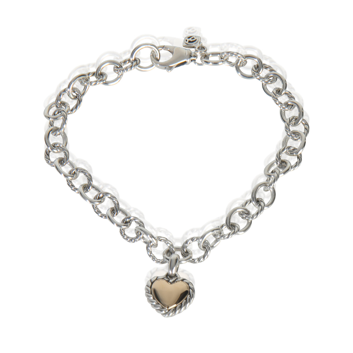 David Yurman Yellow Gold & Sterling Silver  Cable Heart Charm Bracelet fv
