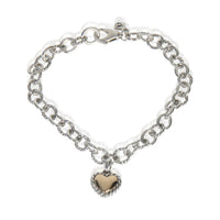 David Yurman Yellow Gold & Sterling Silver  Cable Heart Charm Bracelet fv