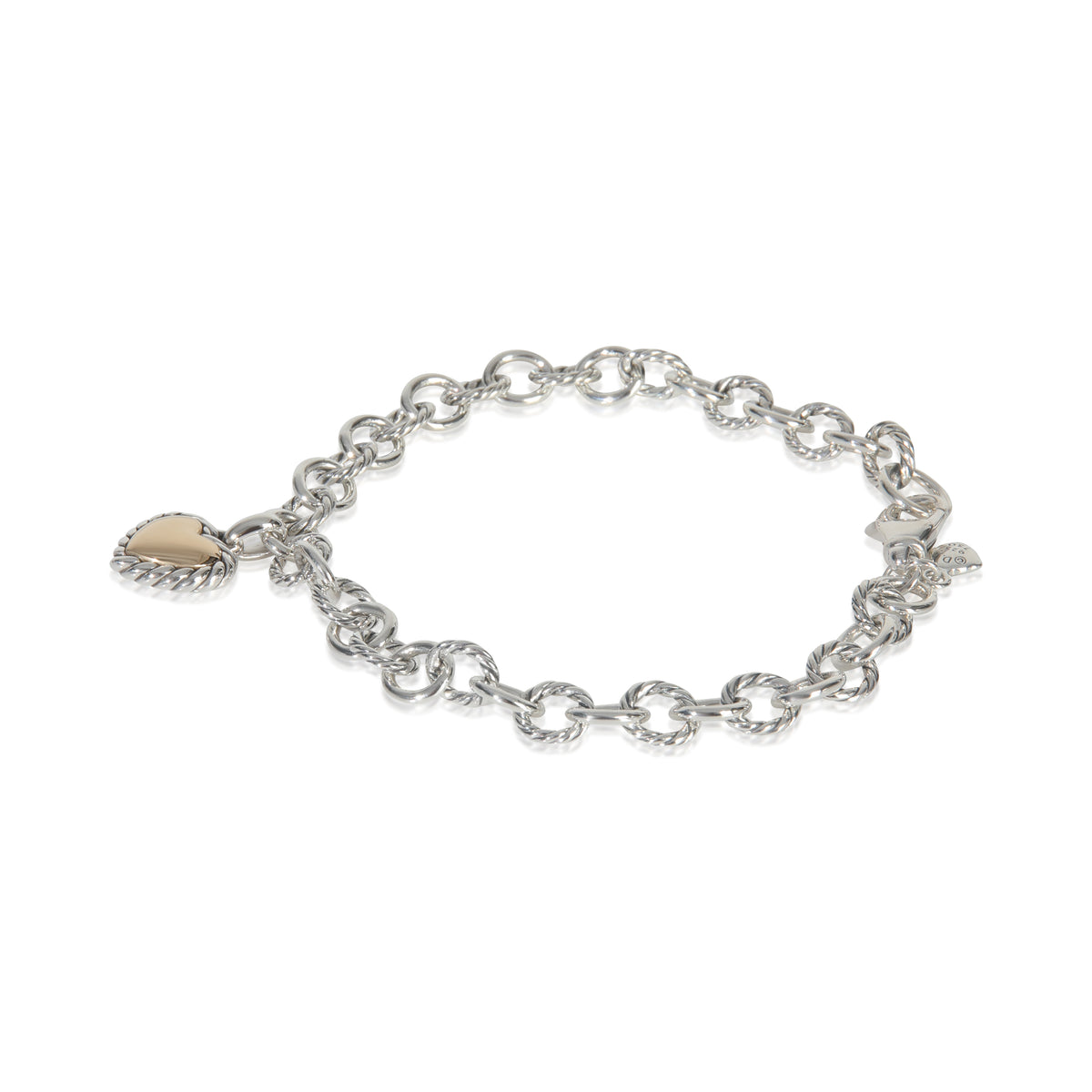 David Yurman Yellow Gold & Sterling Silver  Cable Heart Charm Bracelet sv