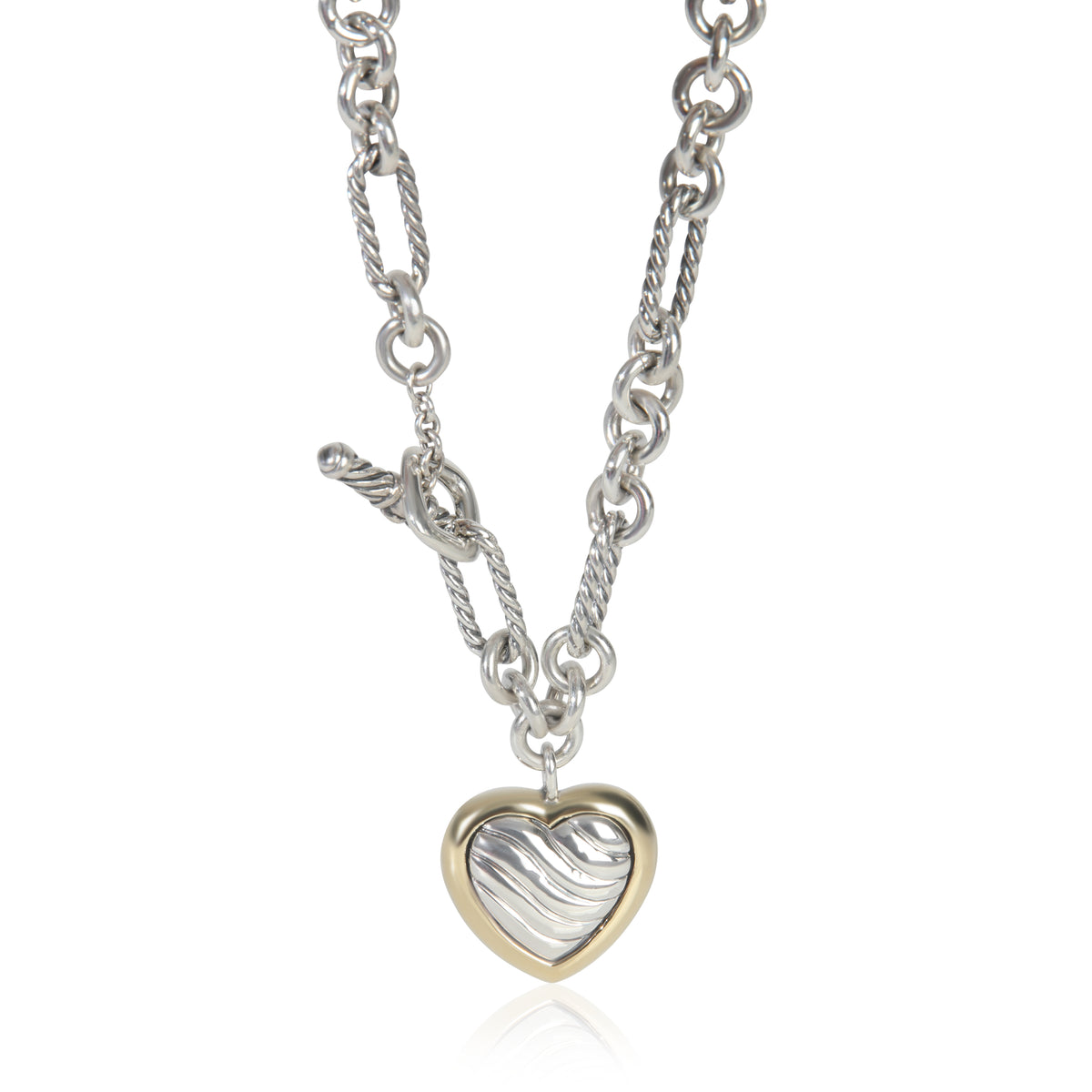 Yellow Gold & Sterling Silver  Figaro Heart Charm Necklace
