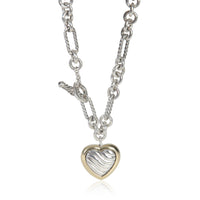 Yellow Gold & Sterling Silver  Figaro Heart Charm Necklace