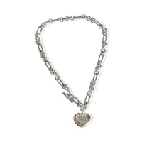 Yellow Gold & Sterling Silver  Figaro Heart Charm Necklace