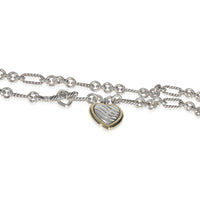 Yellow Gold & Sterling Silver  Figaro Heart Charm Necklace