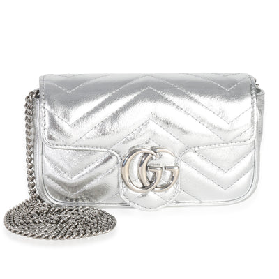 Gucci Silver Matelasse Calfskin Monochrome GG Marmont Chain Bag Handbag id