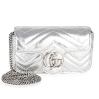 Gucci Silver Matelasse Calfskin Monochrome GG Marmont Chain Bag Handbag id