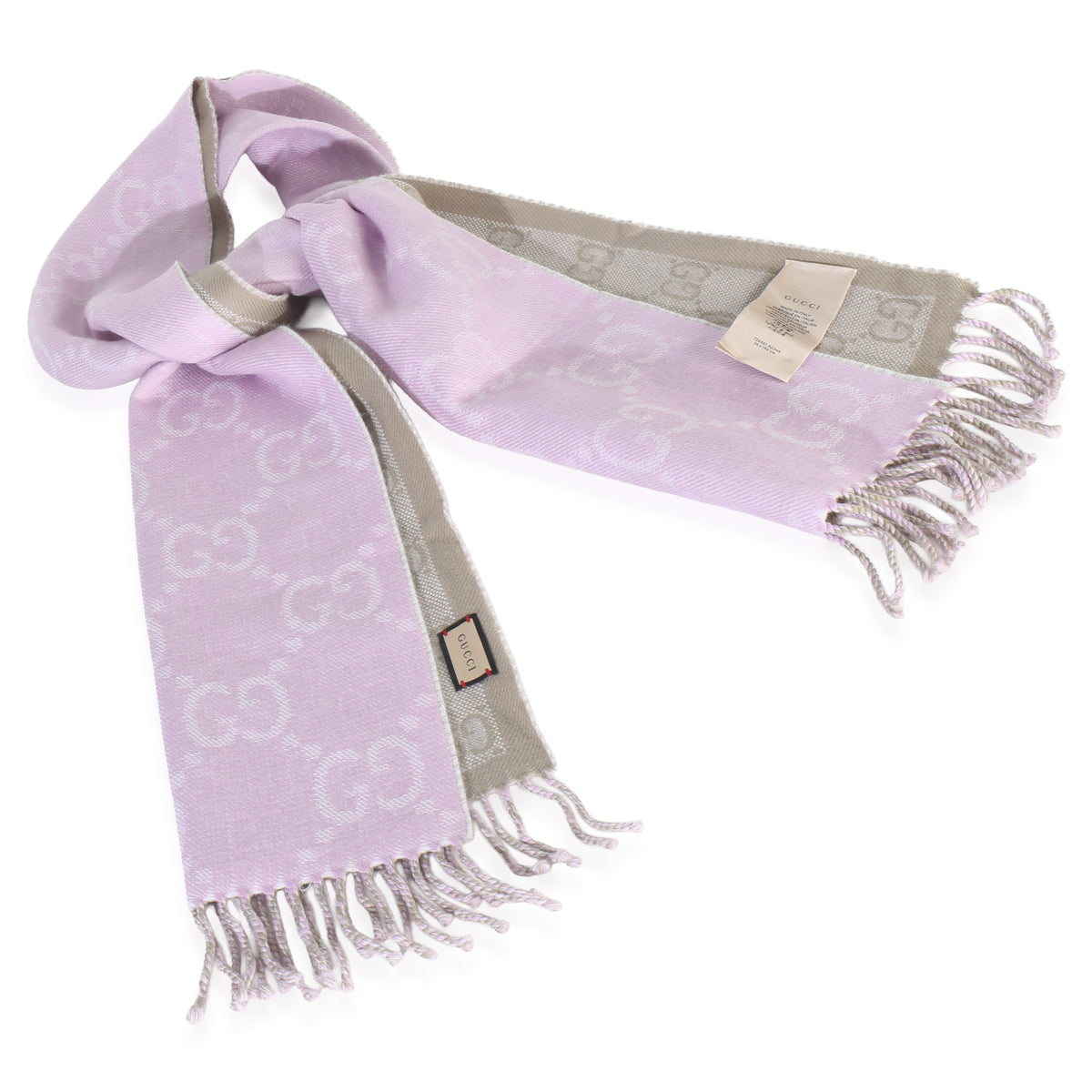 Gucci Purple Wool GG Monogram Fringe Scarf sv