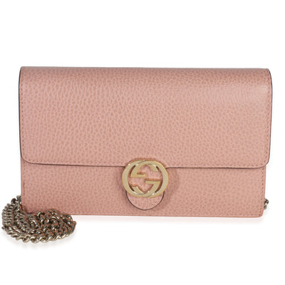 Gucci Pink Dollar Calfskin Interlocking G Wallet On Chain Handbag fv