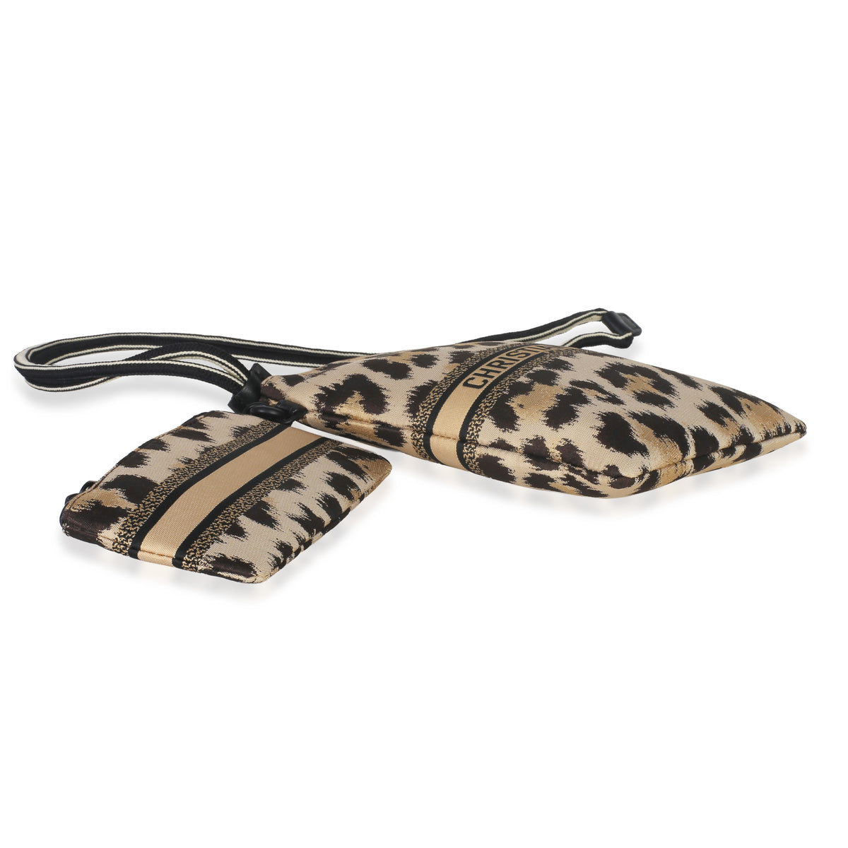 Christian Dior Beige Brown Mizza Leopard Technical Fabric DiorTravel Pouch Set Handbag clasp