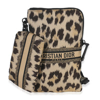 Christian Dior Beige Brown Mizza Leopard Technical Fabric DiorTravel Pouch Set Handbag fv