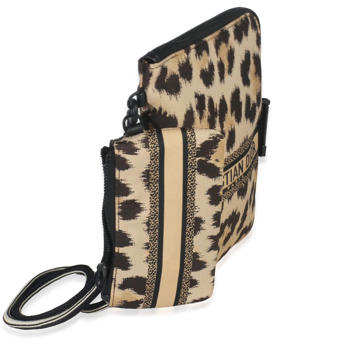 Christian Dior Beige Brown Mizza Leopard Technical Fabric DiorTravel Pouch Set Handbag pv