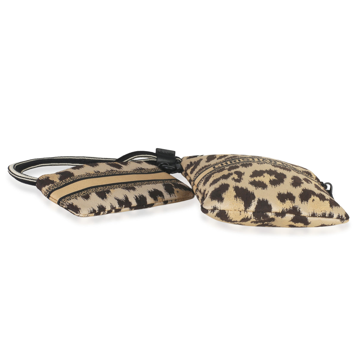 Christian Dior Beige Brown Mizza Leopard Technical Fabric DiorTravel Pouch Set Handbag stamp