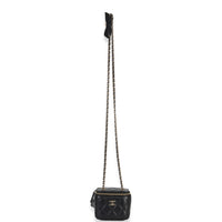 Chanel Black Quilted Lambskin Camellia Bow Chain Mini Vanity Case Handbag av