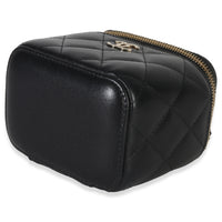 Chanel Black Quilted Lambskin Camellia Bow Chain Mini Vanity Case Handbag box