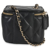 Chanel Black Quilted Lambskin Camellia Bow Chain Mini Vanity Case Handbag bv