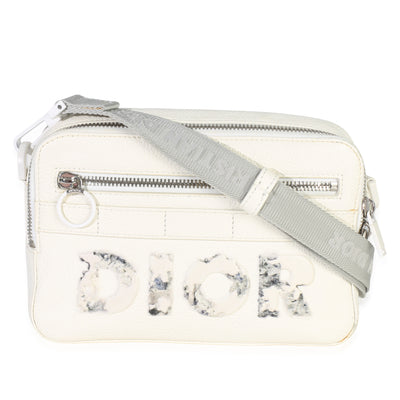 Christian Dior X DANIEL ARSHAM White Grained Calfskin Safari Messenger Handbag fv