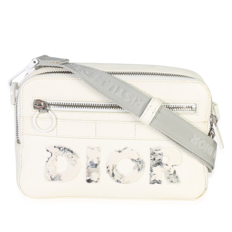 Christian Dior X DANIEL ARSHAM White Grained Calfskin Safari Messenger Handbag fv