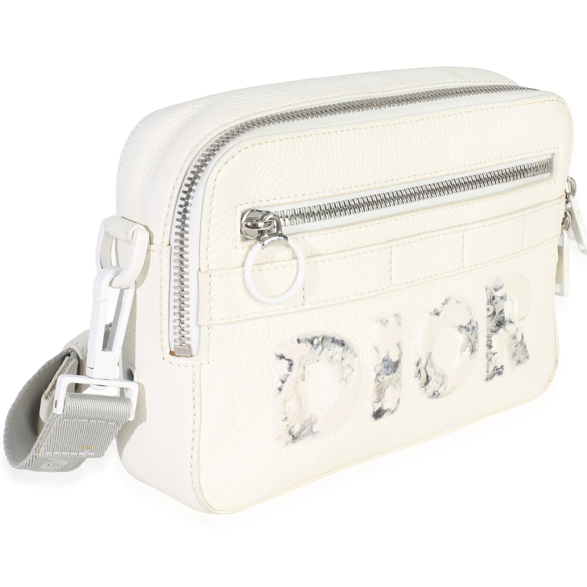 Christian Dior X DANIEL ARSHAM White Grained Calfskin Safari Messenger Handbag pv