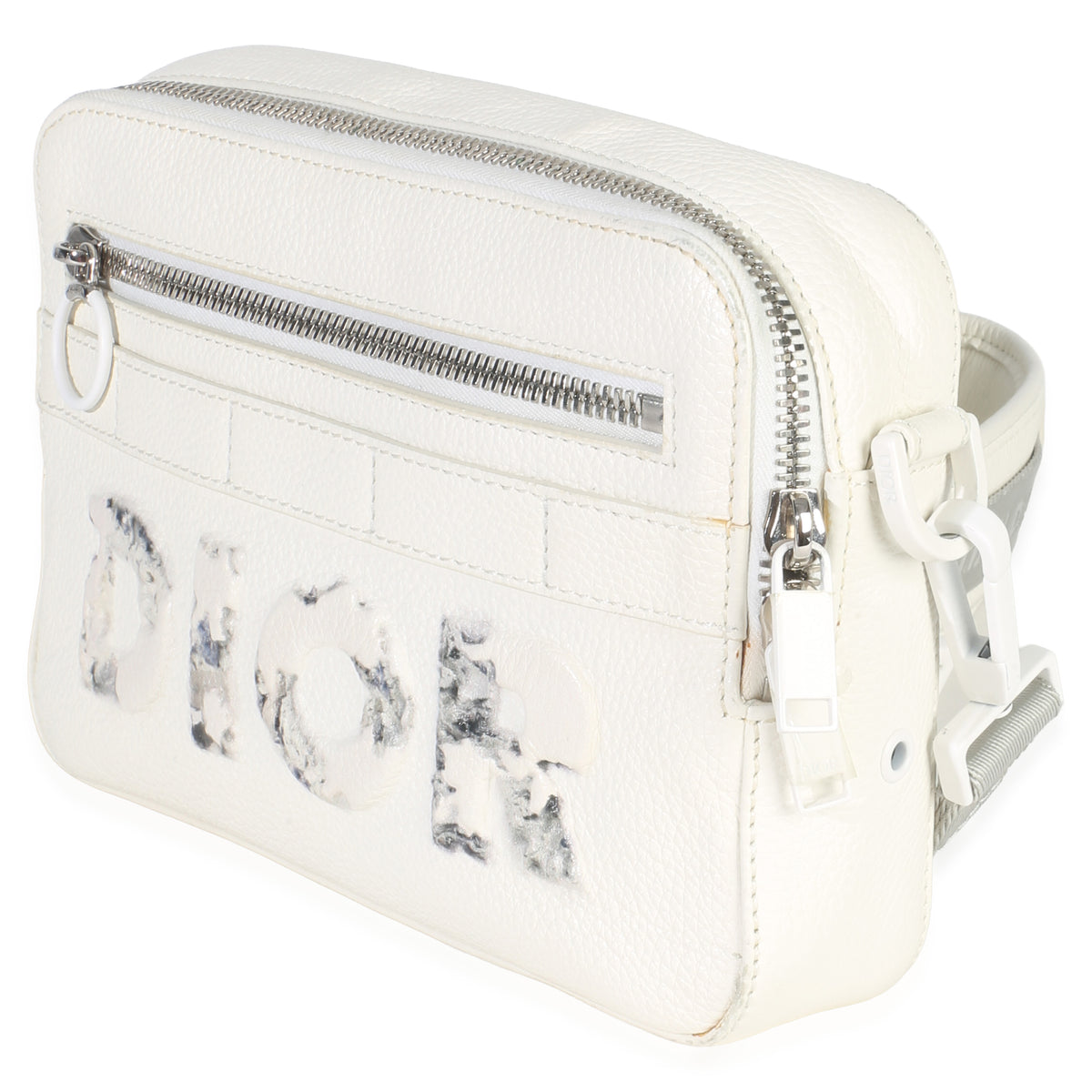 Christian Dior X DANIEL ARSHAM White Grained Calfskin Safari Messenger Handbag sv