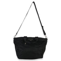 Prada Black Tessuto Saffiano Leather Large Weekender Tote Handbag av