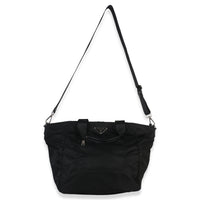 Prada Black Tessuto Saffiano Leather Large Weekender Tote Handbag av