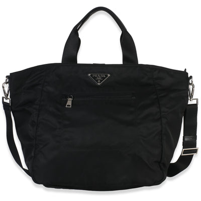 Prada Black Tessuto Saffiano Leather Large Weekender Tote Handbag fv