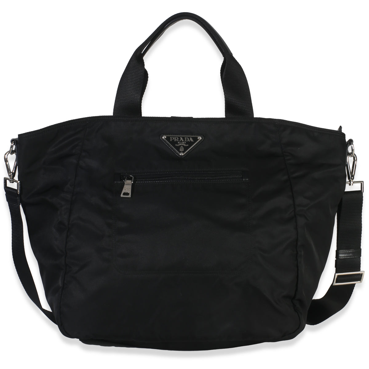Prada Black Tessuto Saffiano Leather Large Weekender Tote Handbag fv