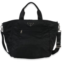 Prada Black Tessuto Saffiano Leather Large Weekender Tote Handbag fv