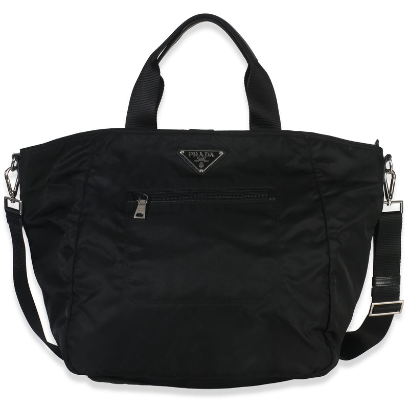 Prada Black Tessuto Saffiano Leather Large Weekender Tote Handbag fv