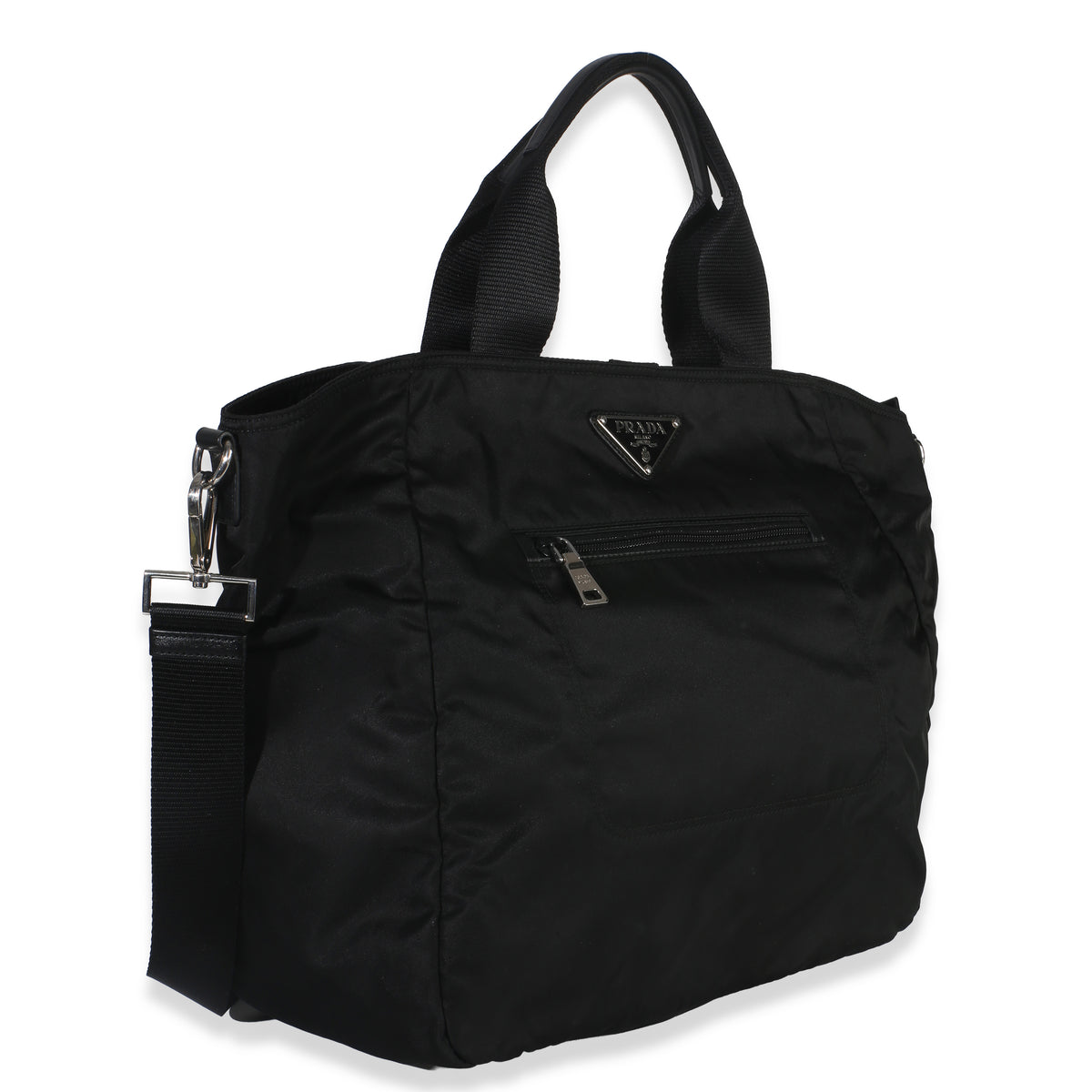 Prada Black Tessuto Saffiano Leather Large Weekender Tote Handbag pv