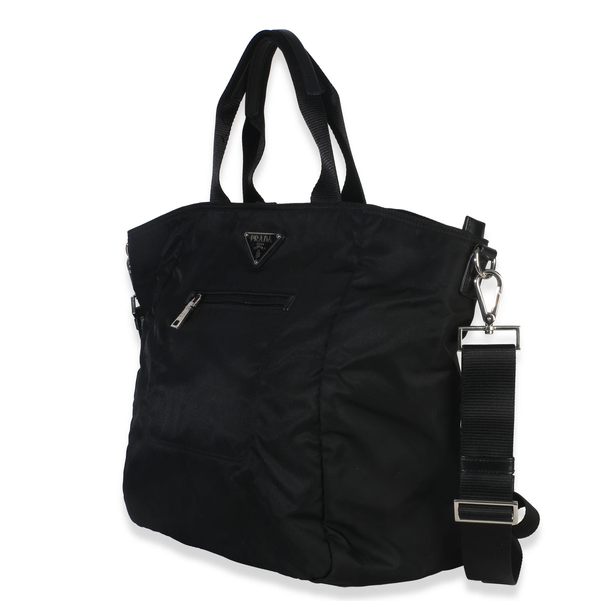 Prada Black Tessuto Saffiano Leather Large Weekender Tote Handbag sv