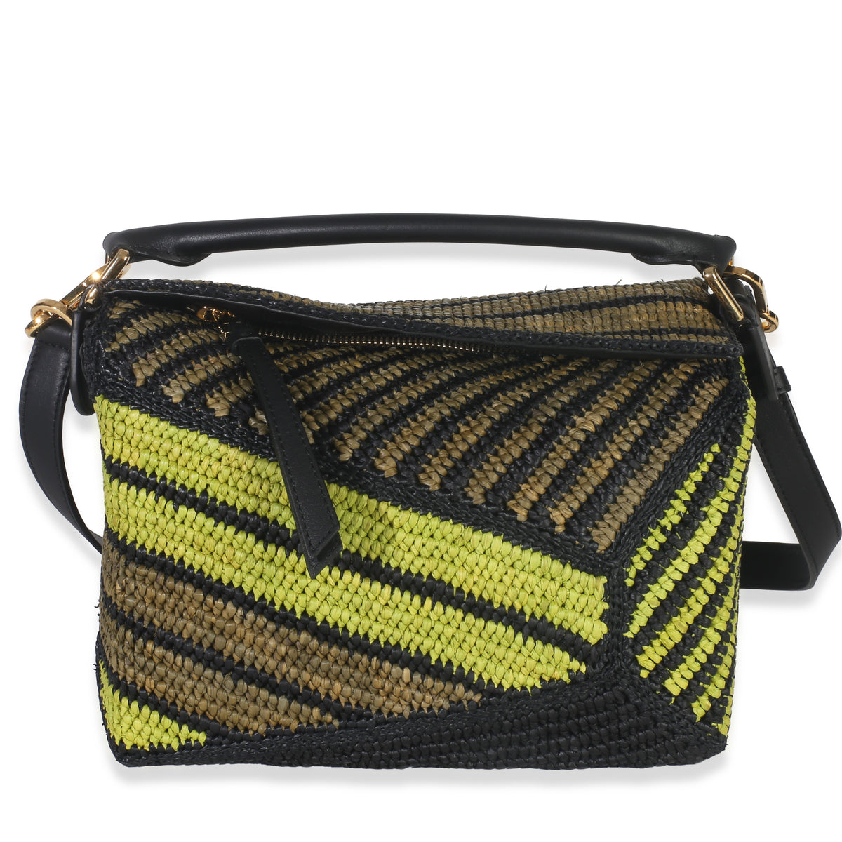 Loewe Anise Olive Raffia Calfskin Small Puzzle Bag Handbag fv