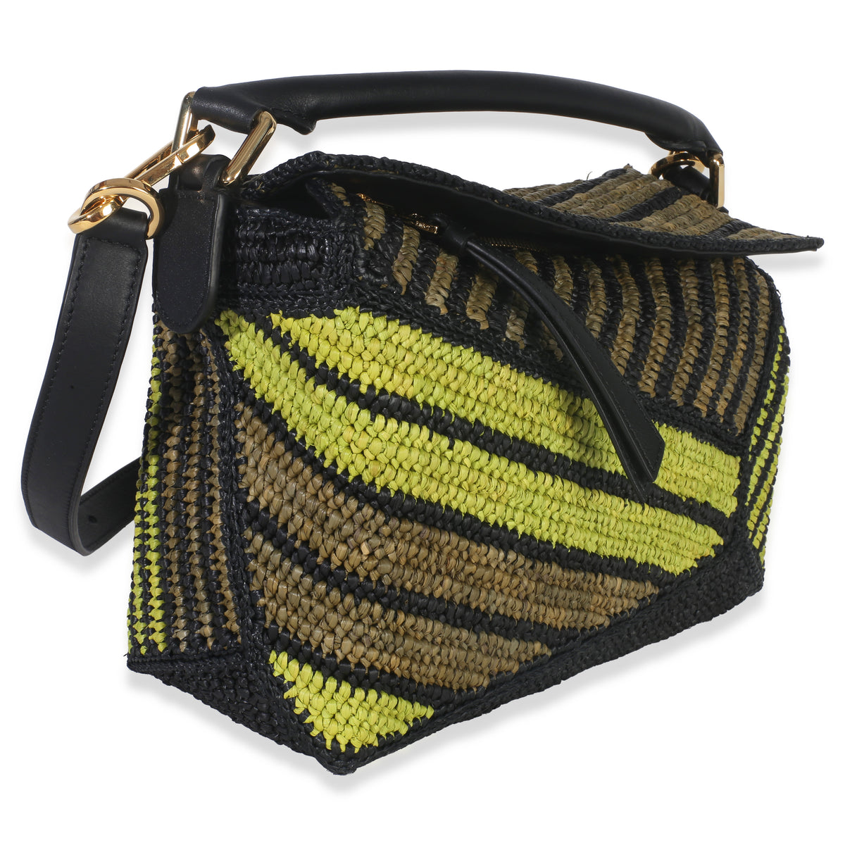 Loewe Anise Olive Raffia Calfskin Small Puzzle Bag Handbag pv