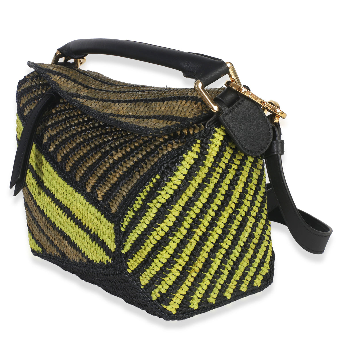 Loewe Anise Olive Raffia Calfskin Small Puzzle Bag Handbag sv