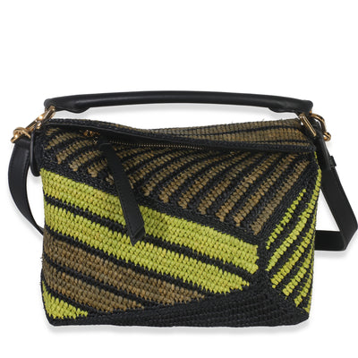Anise Olive Raffia Calfskin Small Puzzle Bag