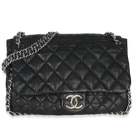 Black Quilted Washed Lambskin Chain Around Maxi Flap Bag