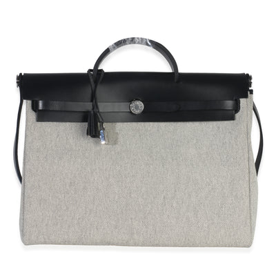 Hermès Vache Hunter Toile Ecru Black Herbag Zip Retourne Messenger 39 PHW Handbag fv