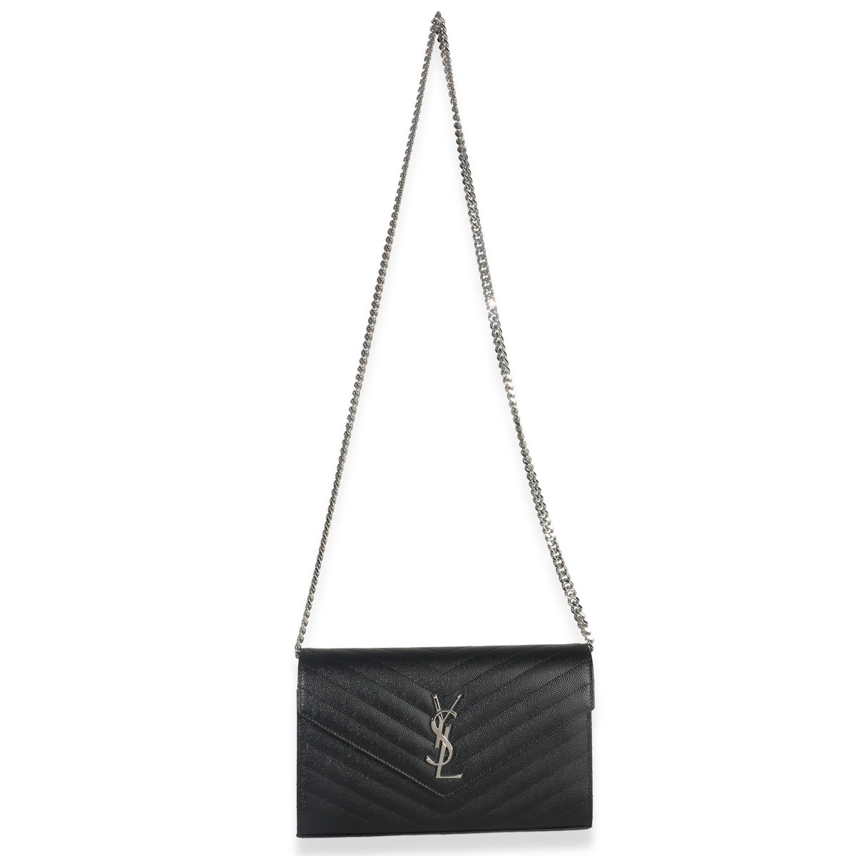 Saint Laurent Black Grain De Poudre Cassandre Chain Wallet Handbag av