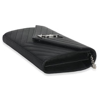 Saint Laurent Black Grain De Poudre Cassandre Chain Wallet Handbag box