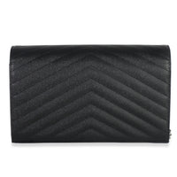 Saint Laurent Black Grain De Poudre Cassandre Chain Wallet Handbag bv