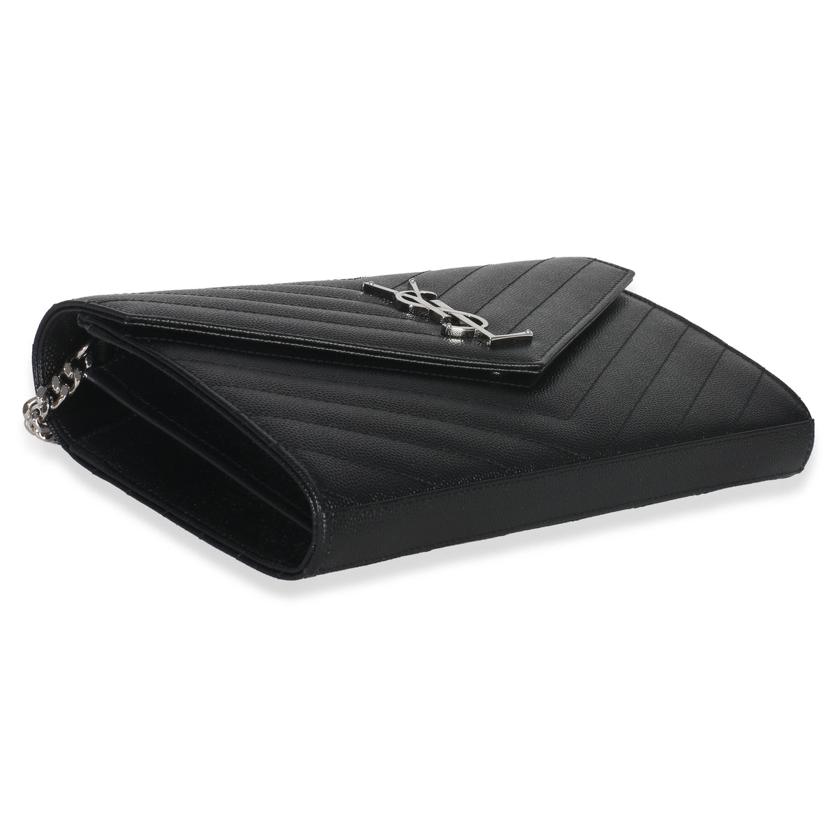 Saint Laurent Black Grain De Poudre Cassandre Chain Wallet Handbag clasp